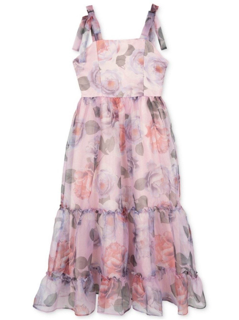 Rare Editions Pink Floral Tiered Chiffon Dress